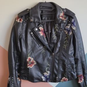 Blank NYC Black Embroidered Vegan Leather Moto Jac